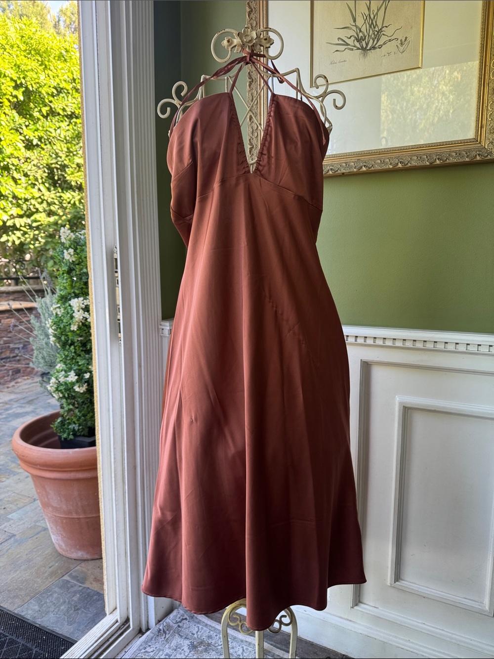 Calvin Klein Burnt Terracotta Halter Midi Dress